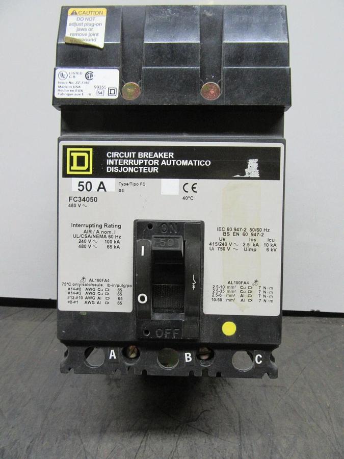 Used SQUARE D I-LINE CIRCUIT BREAKER FC34050 50 AMP 480 VAC 3-POLE **WARRANTY**