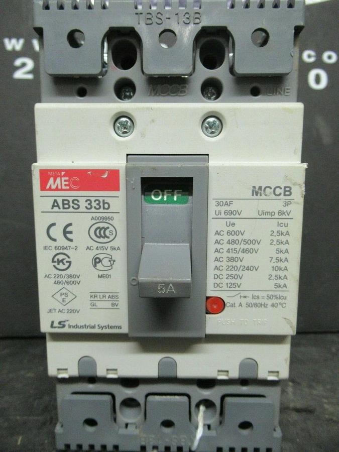 Used 5 AMP LS / MEC MCCB BREAKER ABS 33B 600 VAC 3 POLE **WARRANTY INCLUDED**
