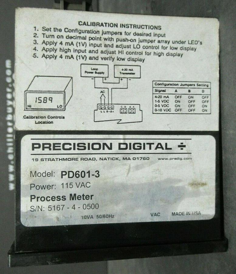 PRECISION DIGITAL TEMPERATURE DISPLAY PD601-3 115 VAC 10 VA **WARRANTY**