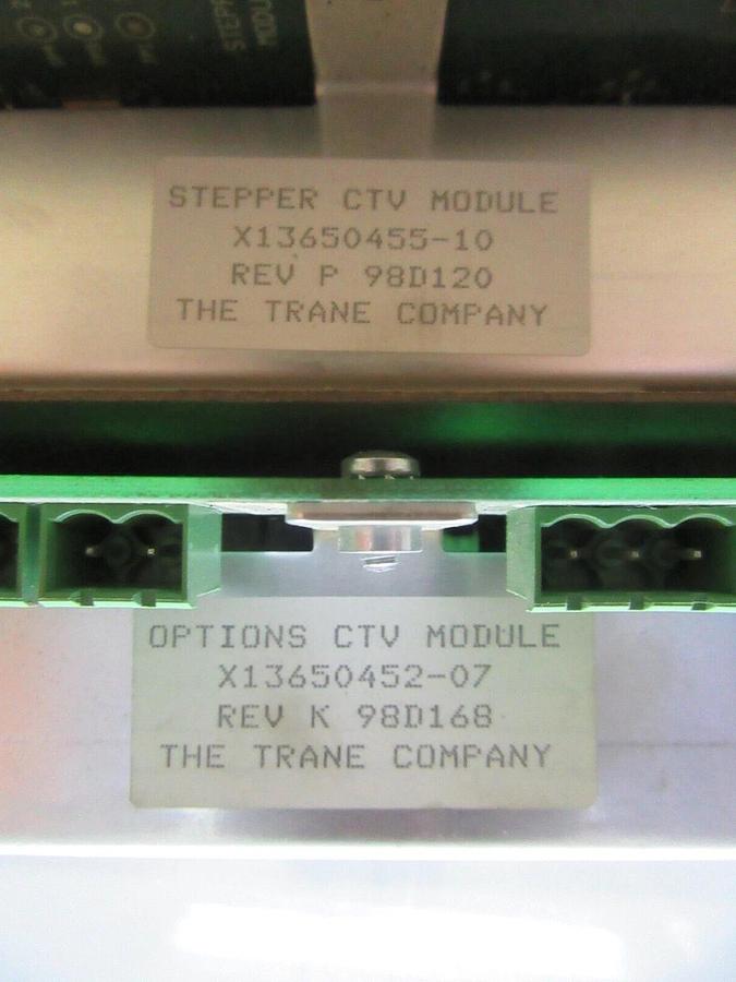 Used TRANE OPTIONS & STEPPER CTV MODULE X13650455-10 REV. P W/ X13650452-07 REV. K