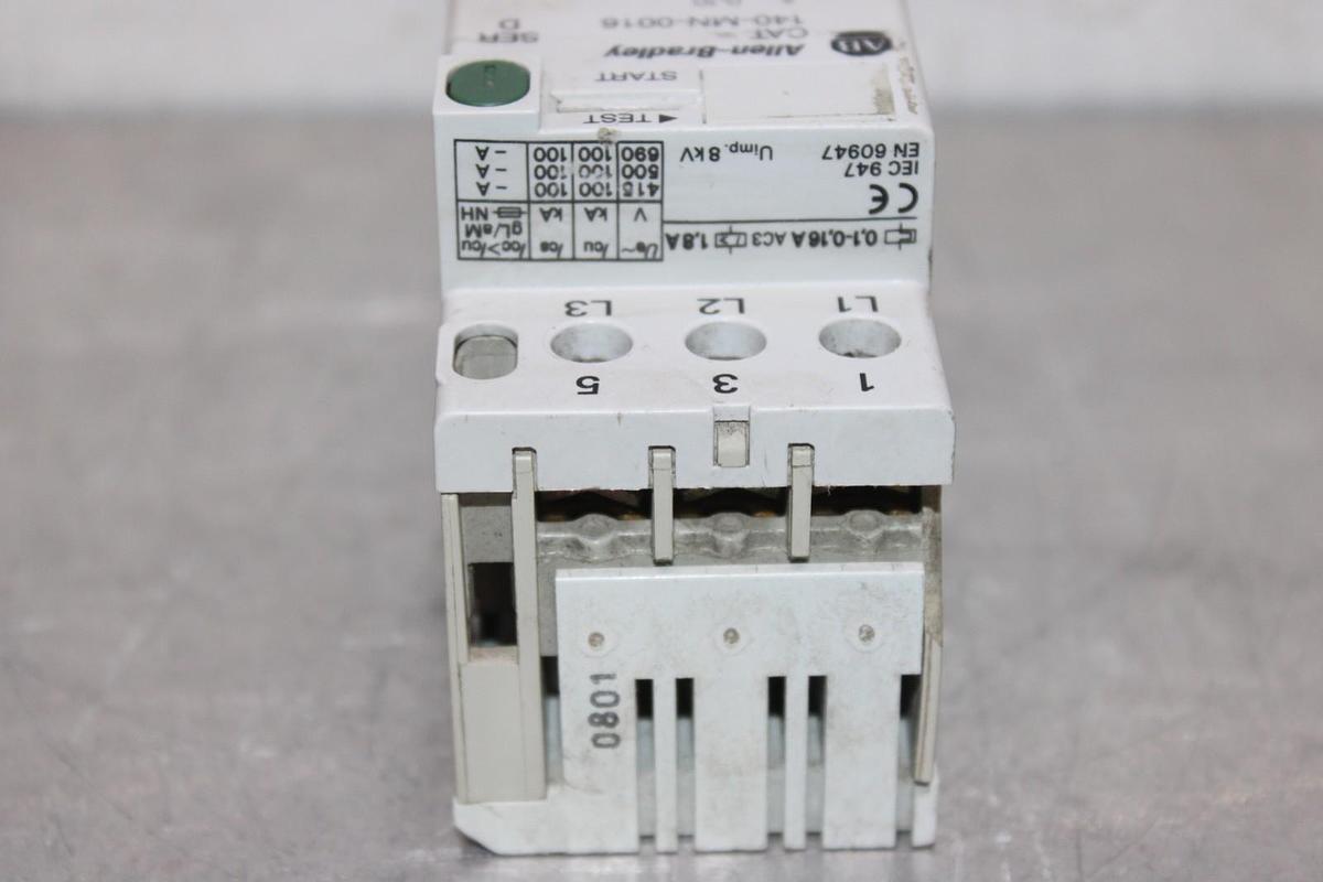 Used ALLEN BRADLEY MANUAL MOTOR STARTER 140-MN-0016 0.10-0.16 AMP 600 VAC 3-PHASE