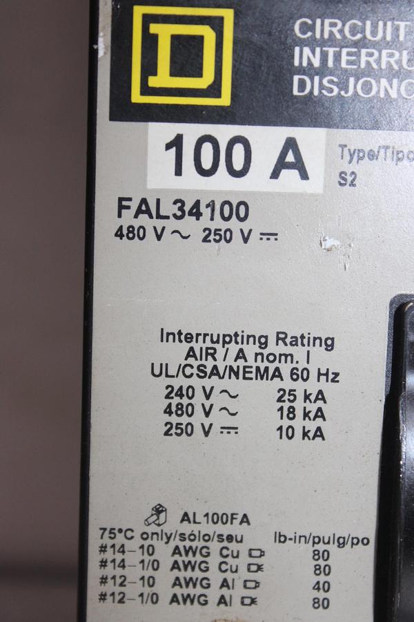 Used SQUARE D CIRCUIT BREAKER FAL34090 90 AMP 480 VAC 3-POLE **WARRANTY**