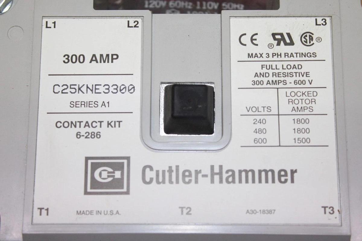 Used CUTLER HAMMER C25KNE3300 300 AMP 600 VAC 3-POLE 3-PHASE COIL: 120V