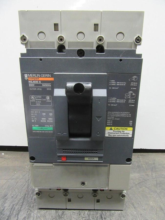 Used MERLIN GERIN COMPACT CIRCUIT BREAKER NSJ600A 600 AMP 600 VOLT 3-POLE 3-PHASE