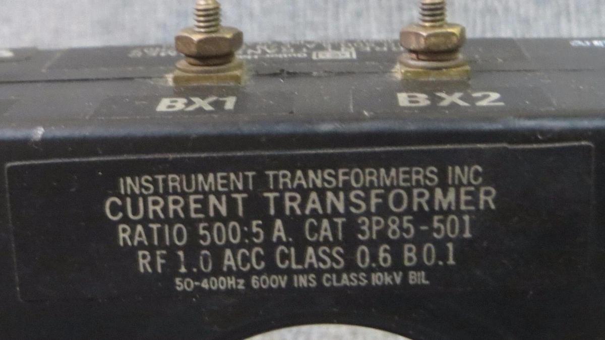 Used CUTLER HAMMER CURRENT TRANSFORMER 500:5A / 50-400 Hz # 2092A37H07 # 3P85-501