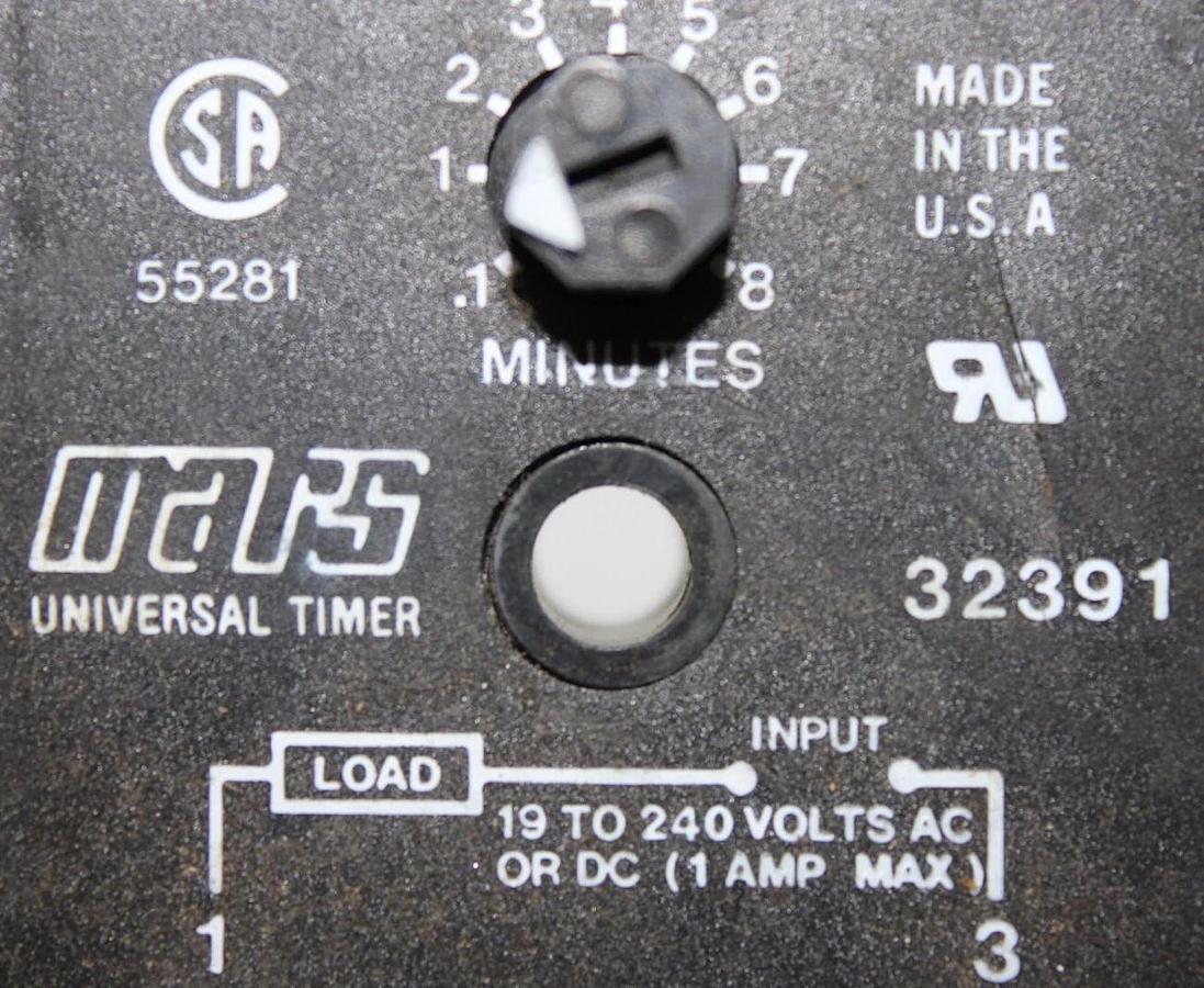 Used MARS UNIVERSAL TIMER 32391 0.1-8 MINUTES 240 VAC 1 AMP **WARRANTY INCLUDED**