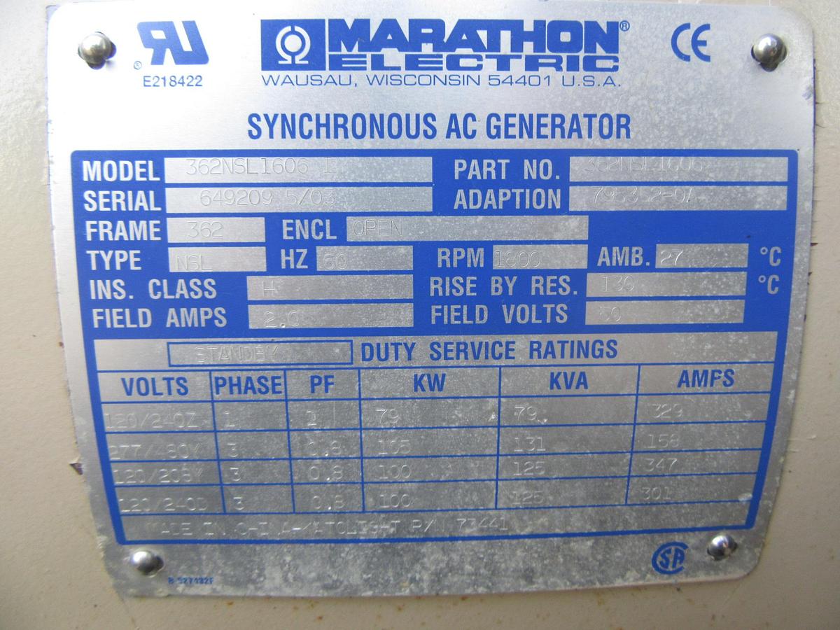 Used 60 KW DIESEL GENERATOR KATOLIGHT 120/240V RE-CONNECTABLE SOUND ENCLOSED 884HRS