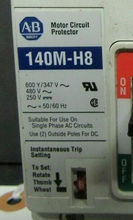 Used 50 AMP ALLEN BRADLEY BREAKER 140M-H8P-C50 SER. B 3 POLE 480 VAC **WARRANTY**