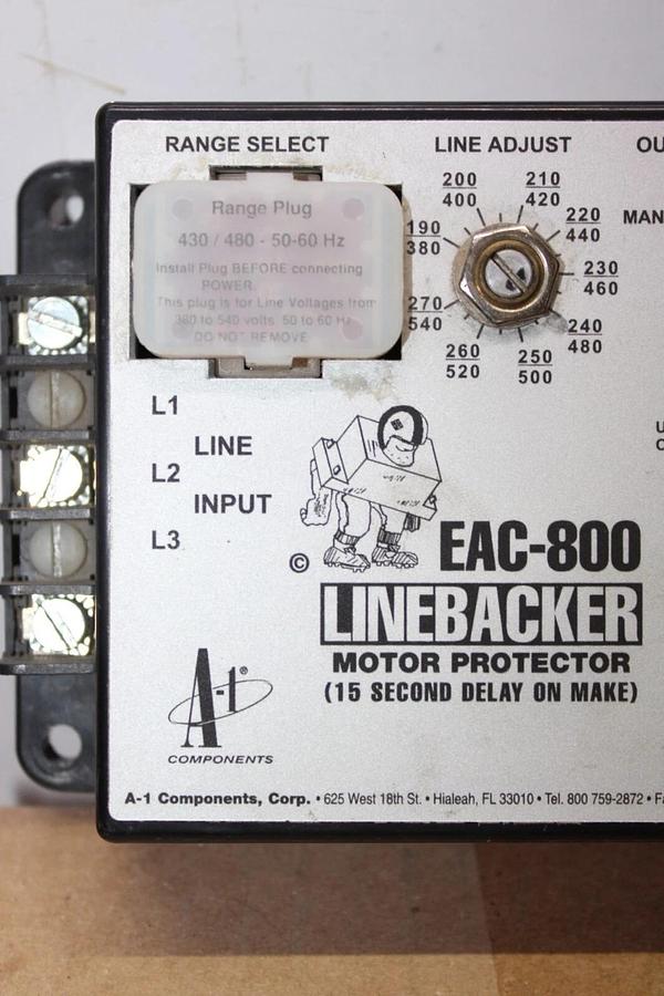 Used A1 COMPONENTS LINEBACKER MOTOR PROTECTOR EAC-800 277 VAC **WARRANTY**