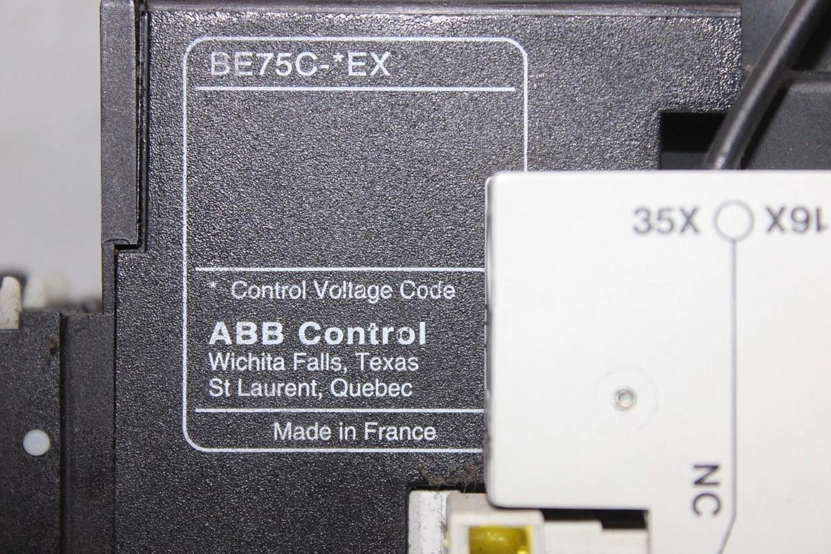 Used ABB CONTACTOR BE75C-Y21EX 105 AMP 600 VAC 3-POLE 75 HP COIL: 24 VDC
