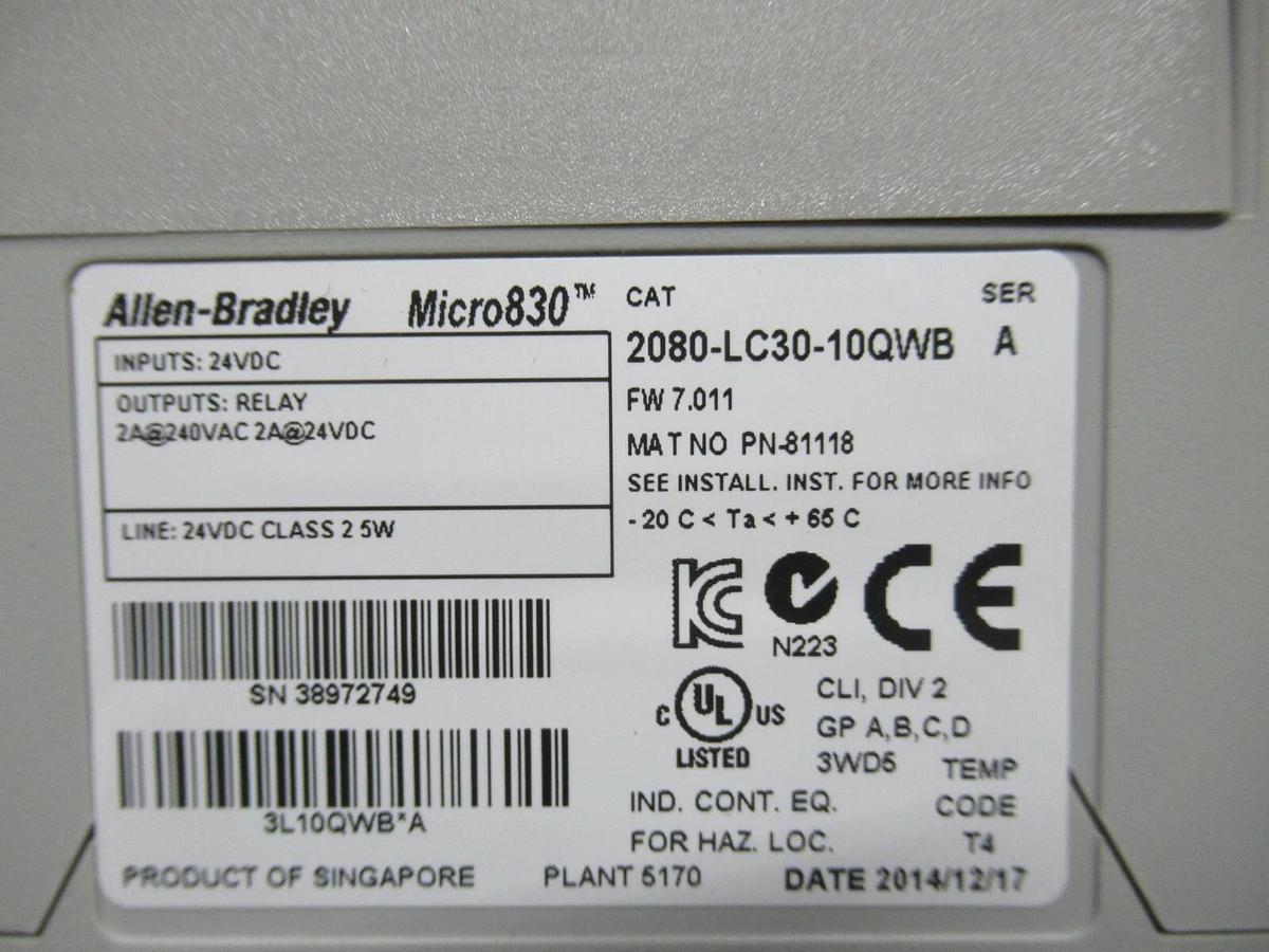 Used ALLEN BRADLEY MICRO830 2080-LC30-10QWB SER. A 24 VDC 2 AMP **WARRANTY**