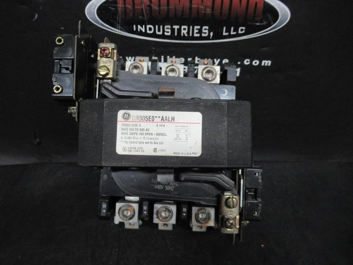 Used GE CONTACTOR CR305E0**AALH NEMA SIZE 3 600 VAC 100 AMP 50 HP 480 VOLT COIL