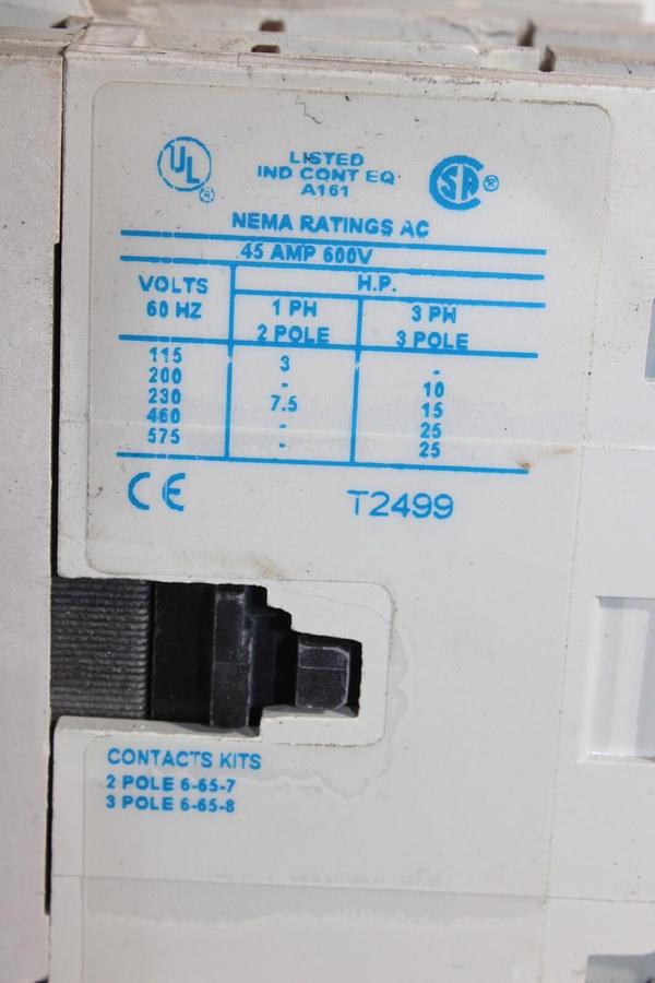 Used CUTLER HAMMER CONTACTOR CN15GN3 NEMA 2 45 AMP 600 VAC 3-POLE 3-PHASE