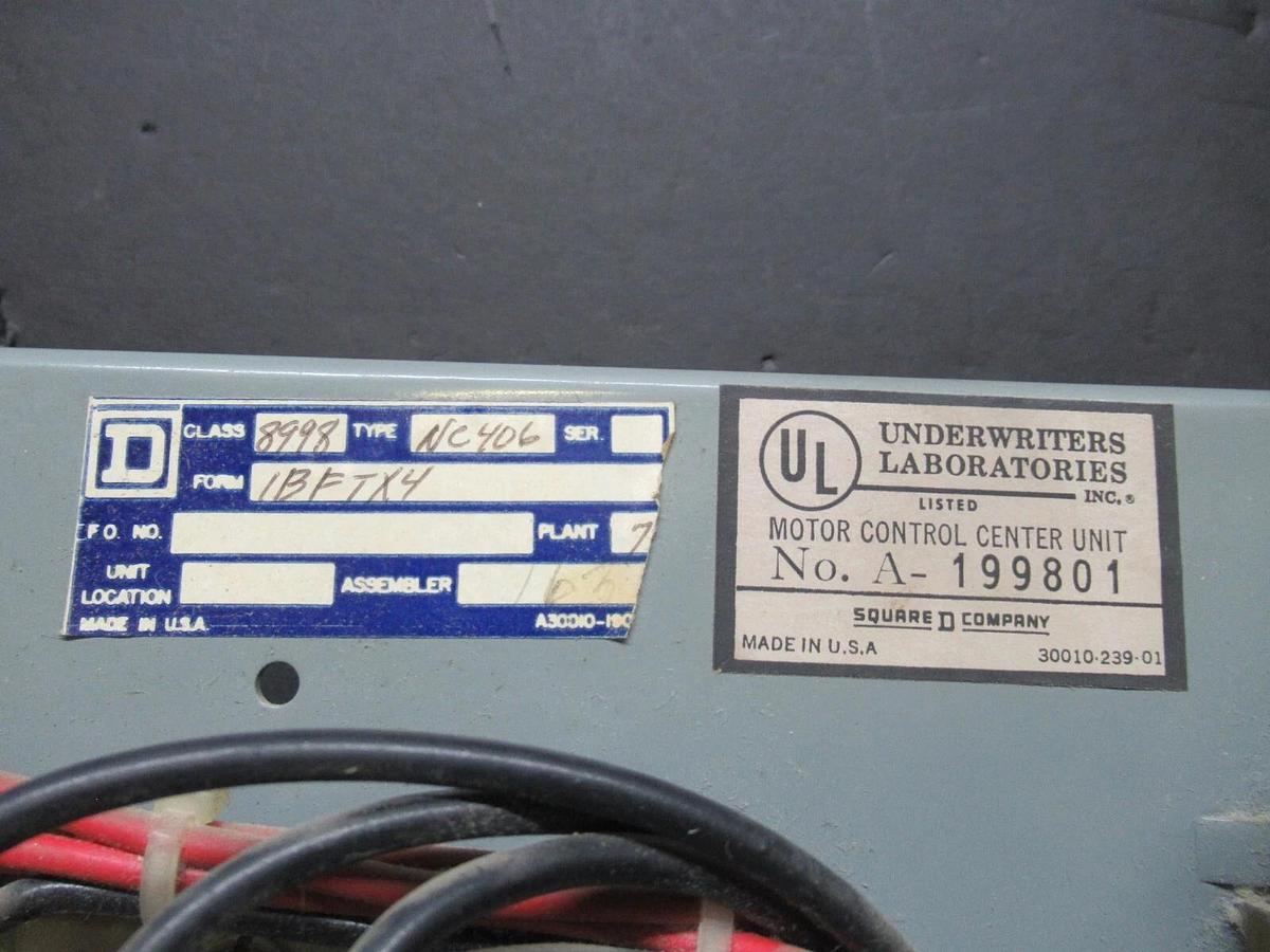 Used SQUARE D MCC MOTOR CONTROL STARTER 12" MODEL 4 W/ NEMA SIZE 1 8536SCO3 10 HP