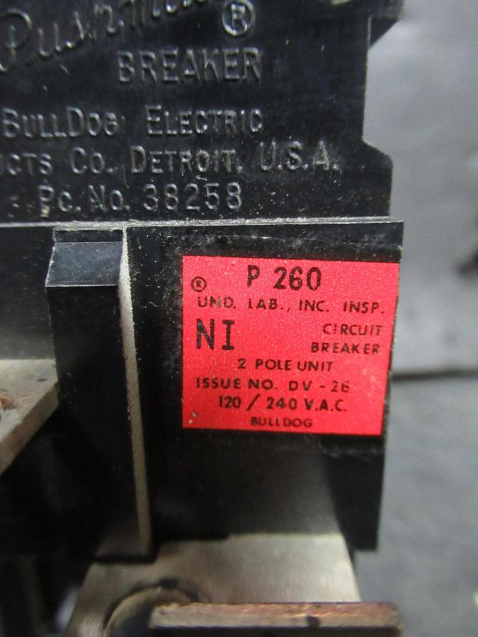 Used BULLDOG ELECTRIC / PUSHMATIC HACR BREAKER P-260 36258 60 AMP 240 VAC 2-POLE
