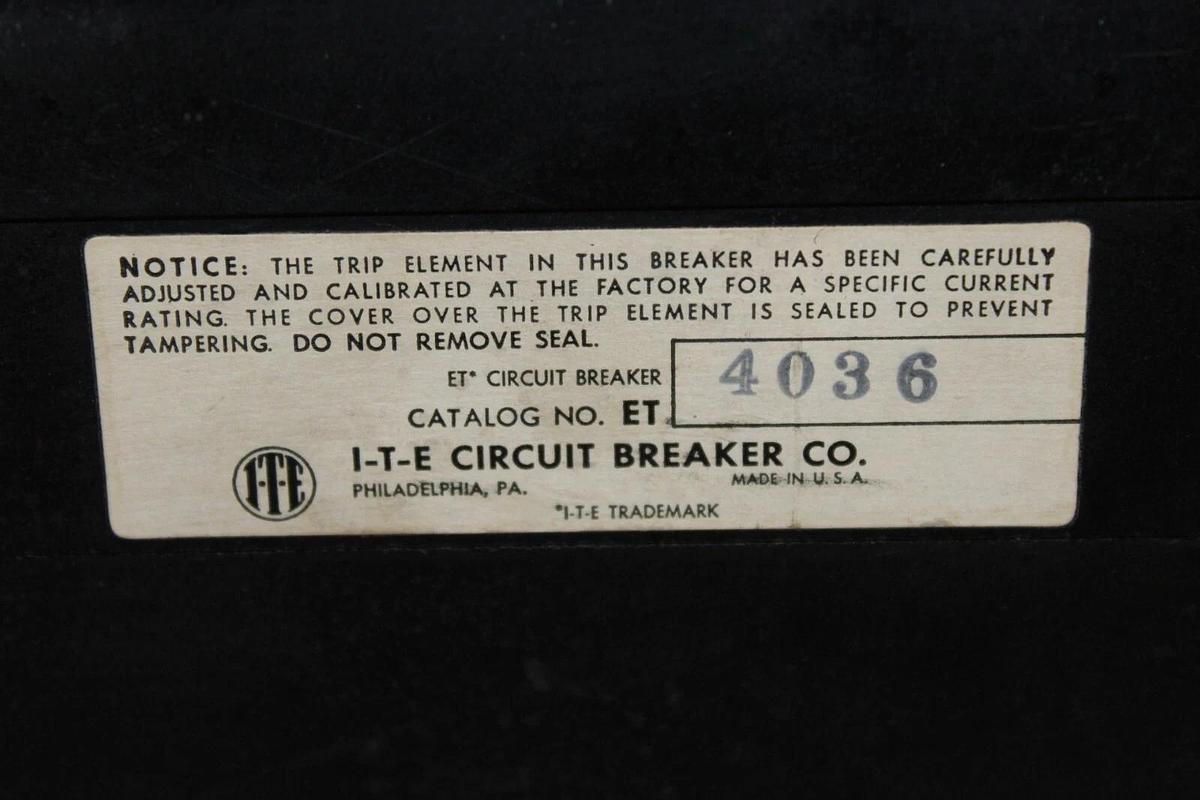 Used ITE CIRCUIT BREAKER ET4036 70 AMP 600 VAC 3-POLE ET-100 F-FRAME **WARRANTY**