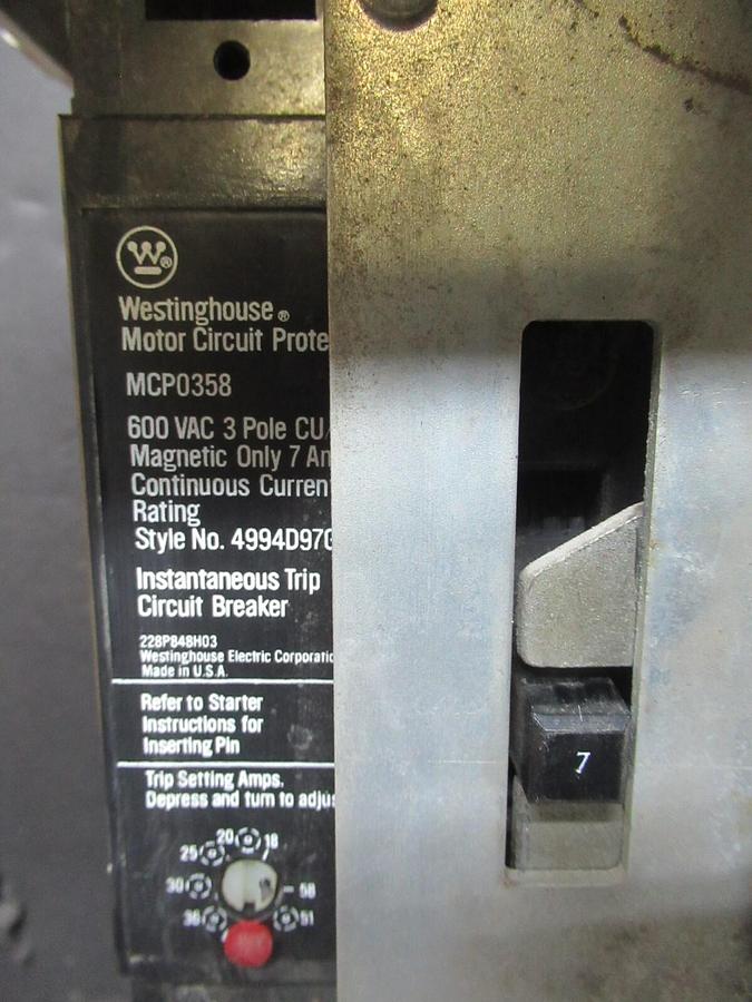 Used CUTLER HAMMER MOTOR STARTER CONTROL 12" W/ A10CN0 NEMA SIZE 1 7 AMP 600 VAC