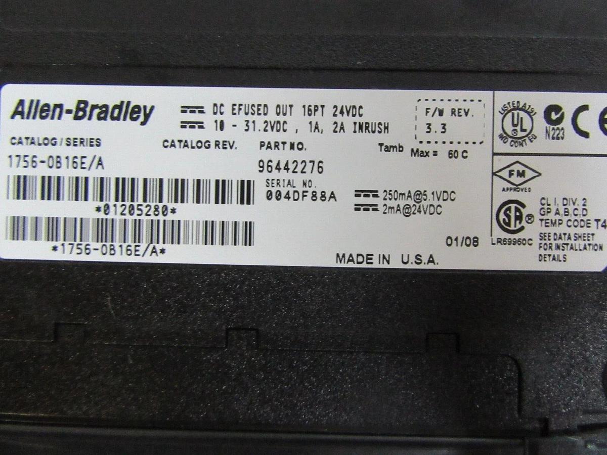 Used ALLEN BRADLEY DC OUTPUT MODULE 1756-OB16E/A 96442276 16 POINT 24 VDC