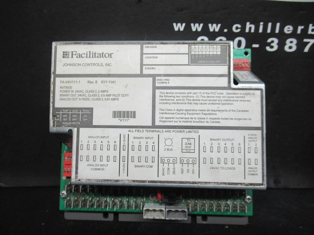 Used JOHNSON CONTROLS FACILITOR HVAC CONTROLLER FA-VAV111-1 REV. B 24 VAC 2 AMP