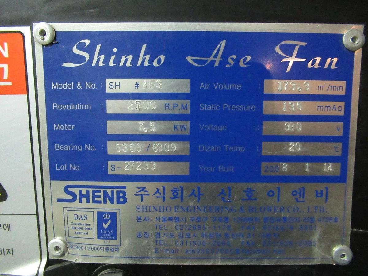 SHINHO ASE FAN BLOWER SH# AF3 2500 RPM 7.5 KW 10 HP 220/380V