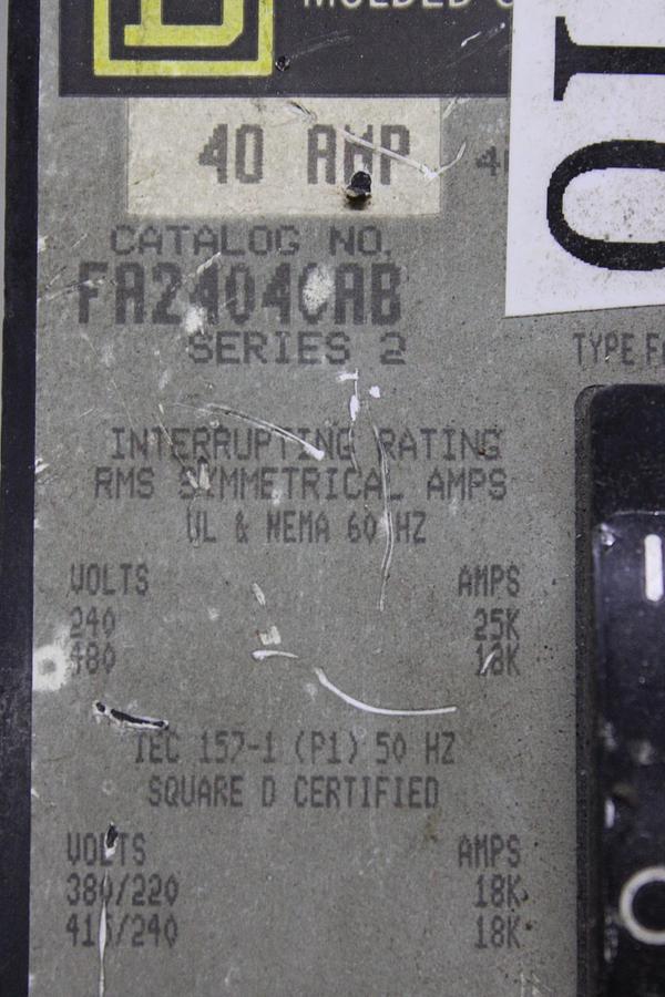 Used SQUARE D I-LINE CIRCUIT BREAKER FA24030BC SERIES 2 30 AMP 480 VAC 2-POLE