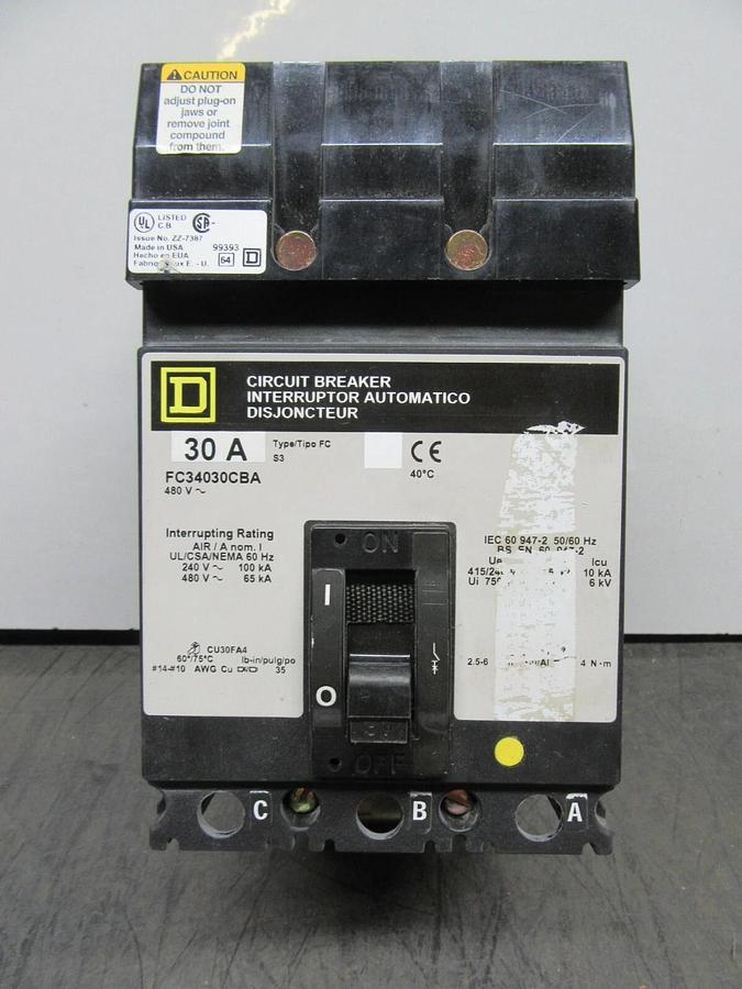 Used SQUARE D I-LINE CIRCUIT BREAKER FCB34030CBA 30 AMP 480 VAC 3-POLE **WARRANTY**