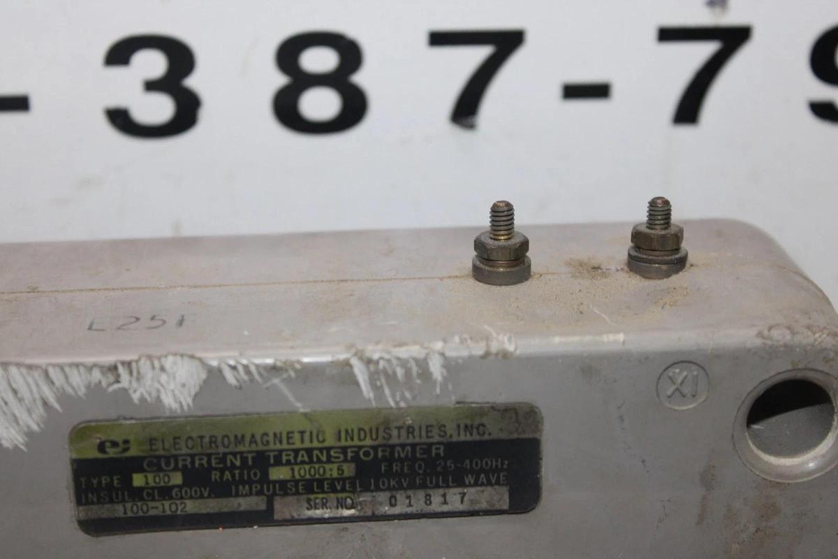 Used ELECTROMAGNETIC INDUSTRIES CURRENT TRANSFORMER 100-102 1000:5 25-400 HZ