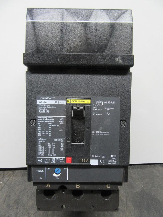 Used SQUARE D POWERPACT I-LINE BREAKER JJA36175 175 AMP 600 VAC JJ-250 **WARRANTY**