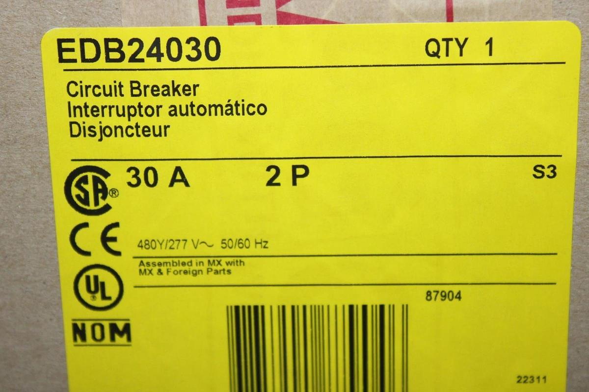 NIB SQUARE D CIRCUIT BREAKER EGB24030 30 AMP 480/277 VAC 2-POLE **WARRANTY**