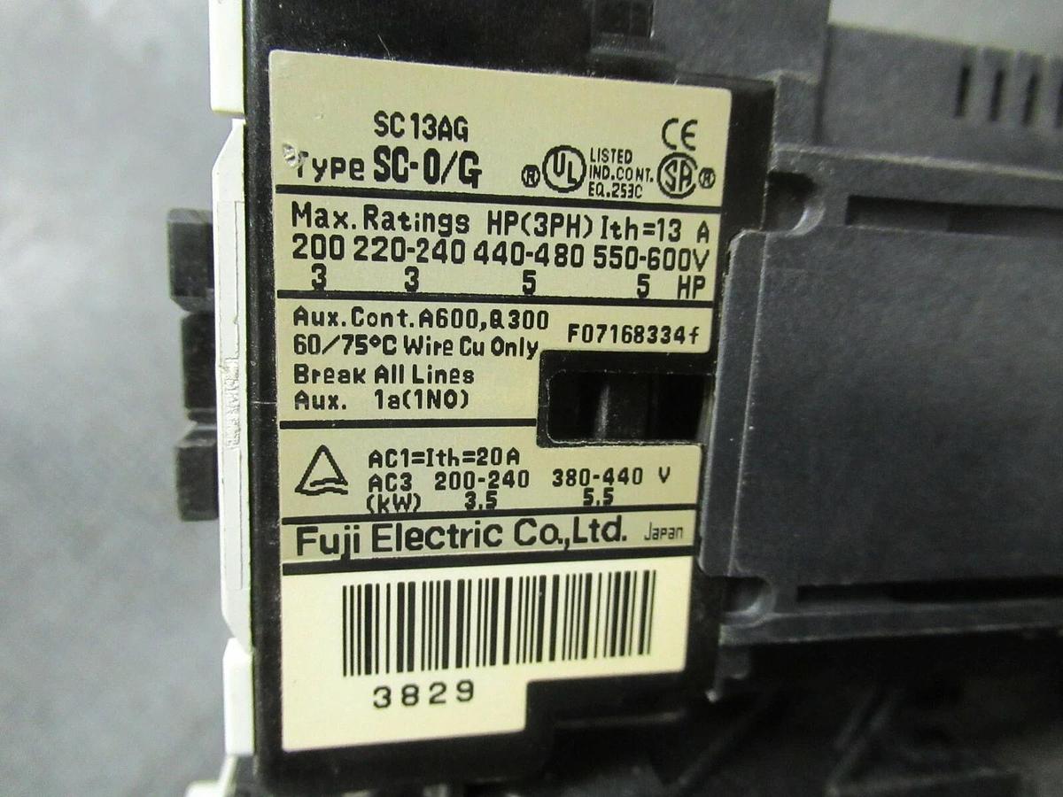 Used 13 AMP FUJI STARTER SC-0/G SC13AG 600 VAC COIL: 24 VDC W/ TR-0N/3 TR13D OVERLOAD