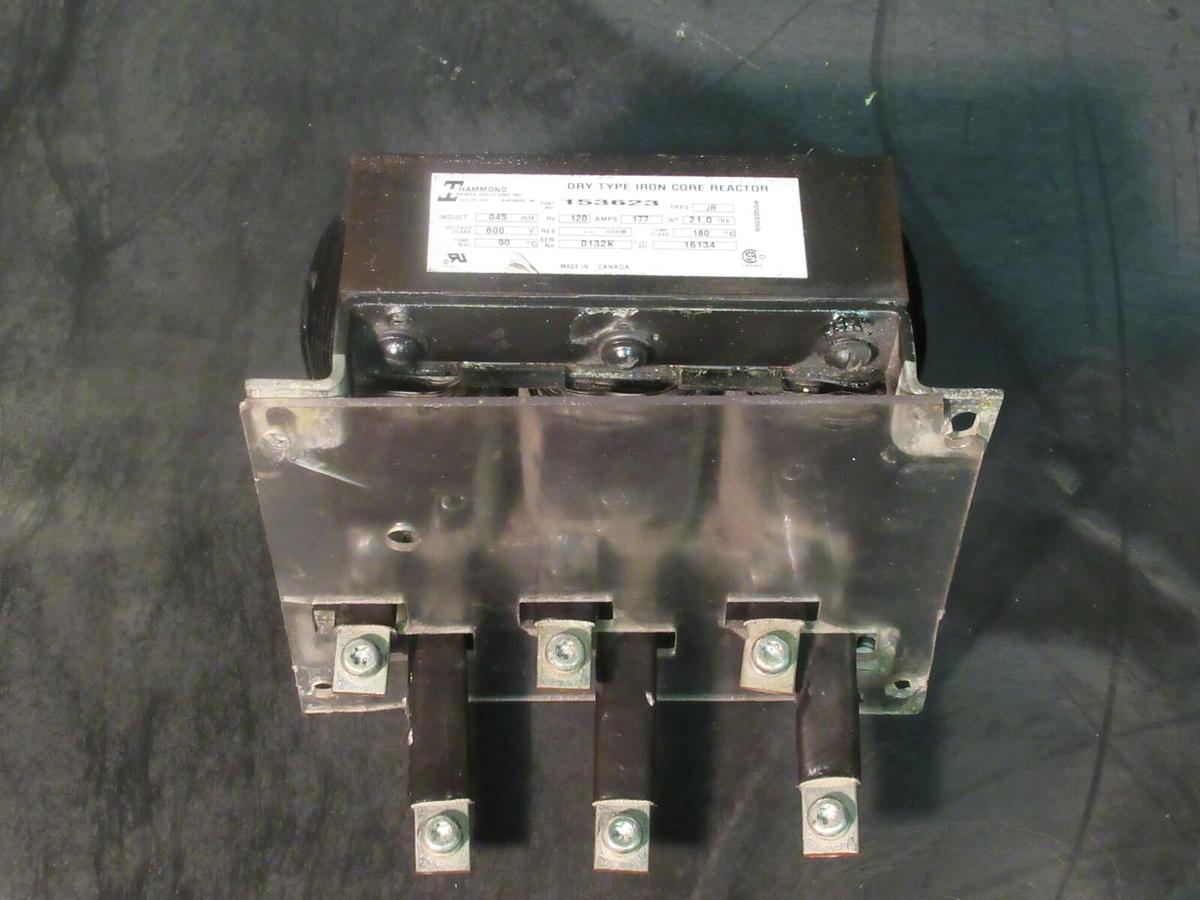 Used HAMMOND DRY TYPE IRON CORE LINE REACTOR 153623 169 AMPS .045 mH INDUCT 600 V JR
