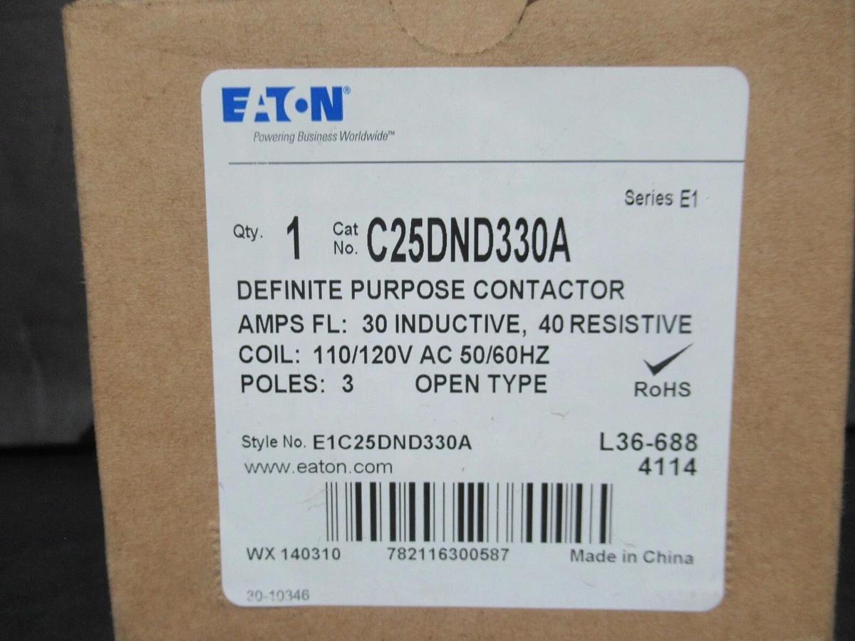 *NIB* CUTLER-HAMMER CONTACTOR C25ND330A 3-POLE 30 FLA 15 HP 600 VAC 120 VAC COIL