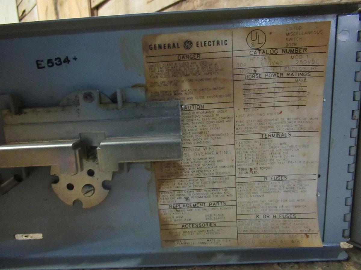 Used GENERAL ELECTRIC DISCONNECT THFP361L 600V 3 PHASE 30A TYPE 1 20HP **WARRANTY**