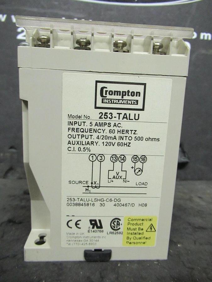 Used CROMPTON PALADIN INSTRUMENTS 253-TALU TRIP TANSDUCER RELAY 120 VAC 0.5 AMP