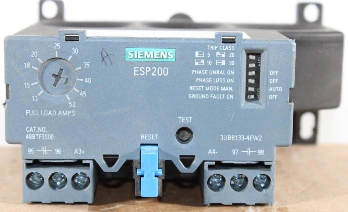 Used SIEMENS ESP200 48BTF3S00 OVERLOAD RELAY 13-52 AMPS 600VAC 3UB8133-4FW2