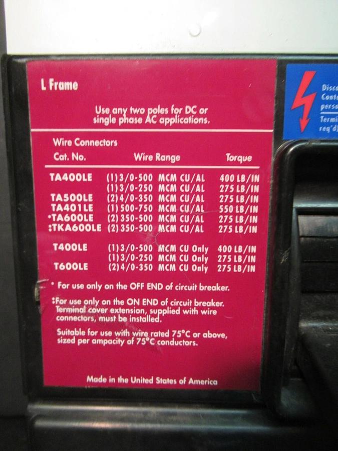 Used CUTLER HAMMER LSYE MOLDED CASE SWITCH 600 AMP 600 VAC 3 POLE LS36060YE MODEL E