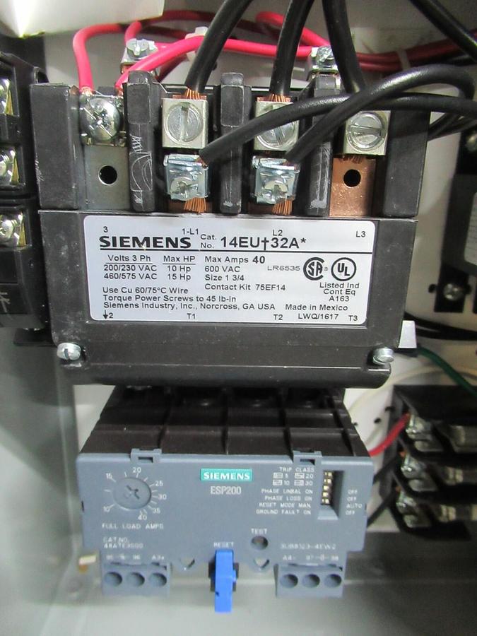NEW SURPLUS SIEMENS COMBINATION STARTER 17EUE92BJ13 SIZE: 1 3/4 40 AMP 15 HP