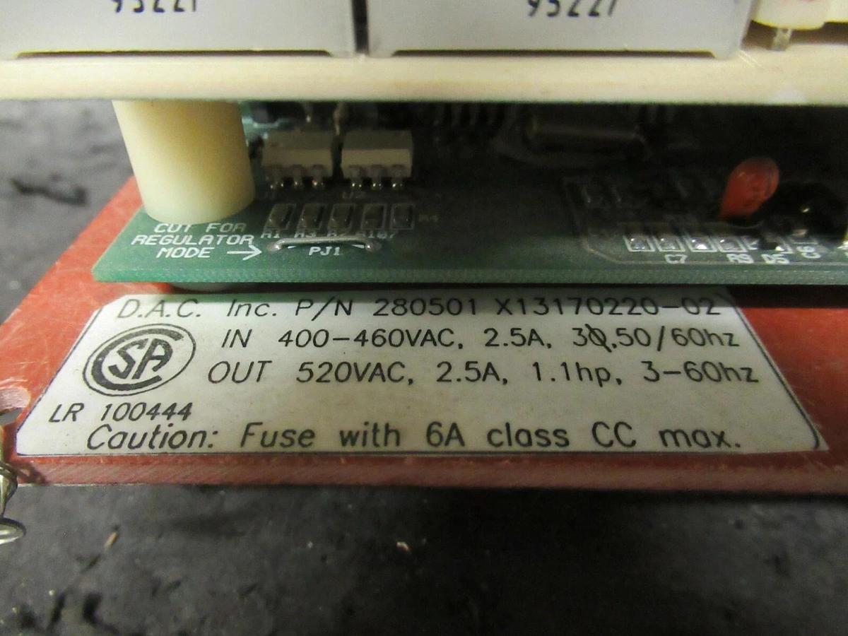Used DAC INC 280501 RECTIFIER BOARD X13170220-02 460 VAC INPUT 520 V OUTPUT 1.1 HP