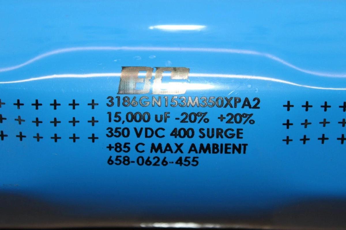 Used BC CAPACITOR 3186GN153M350XPA2 658-0626-455 350 VDC 400 SURGE 15000uF ± 20%