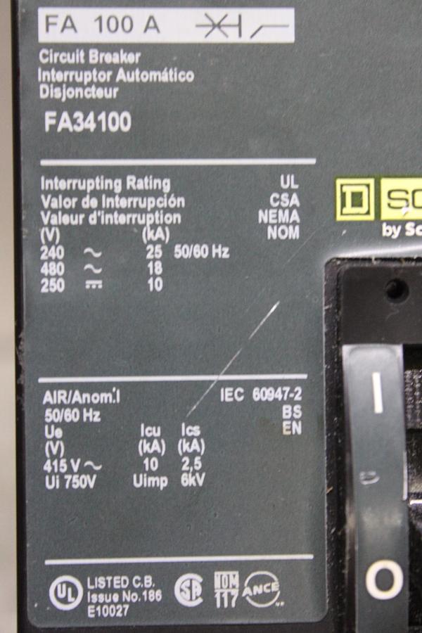Used SQUARE D I-LINE CIRCUIT BREAKER FC34060 60 AMP 480 VOLT 3-POLE SERIES 2