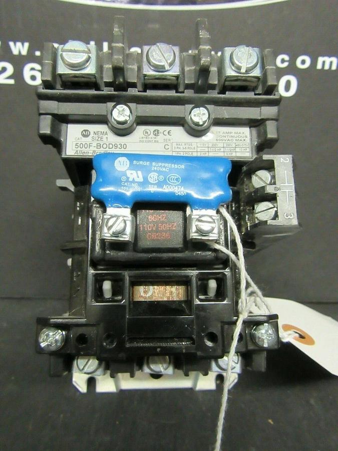 Used ALLEN BRADLEY CONTACTOR 500F-BOD930 SER. C NEMA: 1 10 HP 600 VAC COIL: 120 VAC