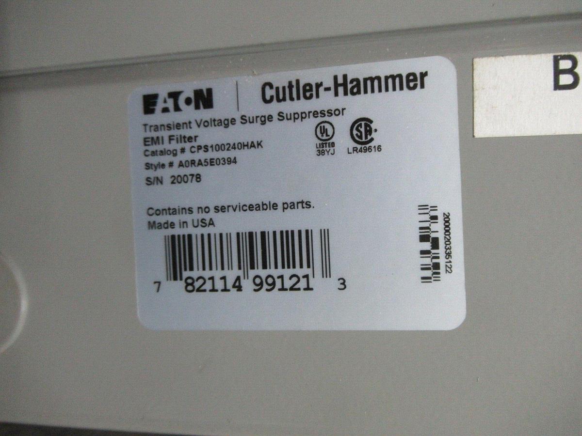 Used EATON TRANSIENT VOLTAGE SURGE SUPPRESSOR CPS100240HAK 100 KA 240 V 30 AMP