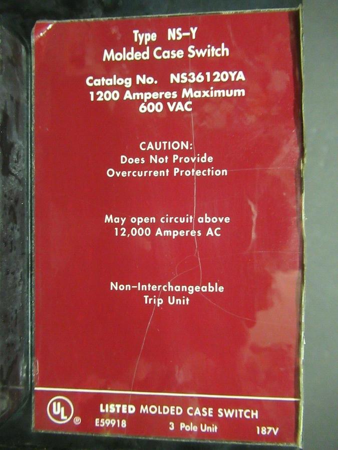 Used CUTLER HAMMER MOLDED CASE SWITCH 1200 AMP 600 VAC 3-POLE 3PST *WARRANTY*