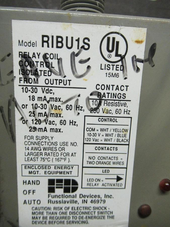 Used FUNCTIONAL DEVICES RIBU1S ENCLOSED PILOT RELAY 10 - 30 VDC / 120 VAC