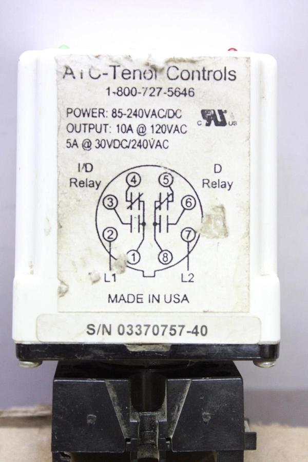 Used ATC-TENOR CONTROLS DUAL FUNCTION TIME DELAY RELAY 657-8-4000 240 VAC 5 AMP