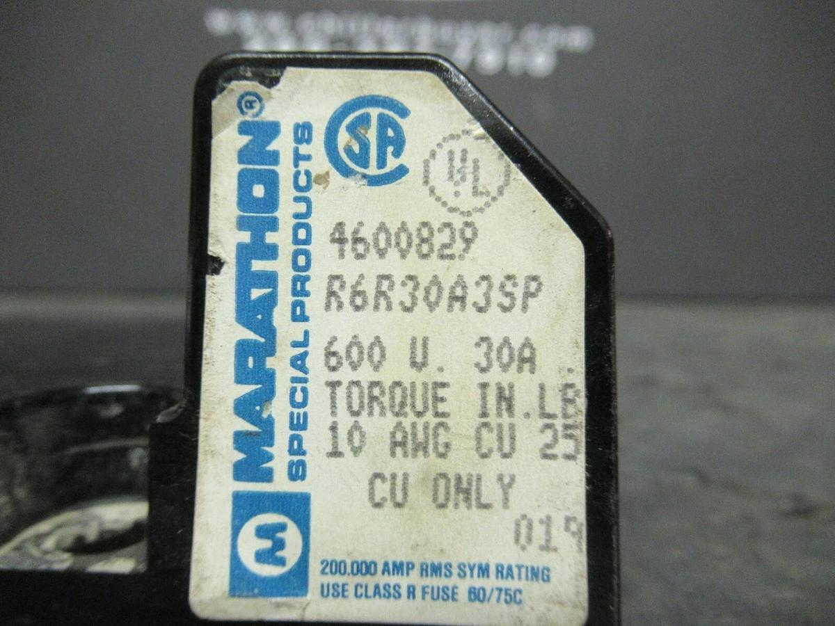 Used MARATHON FUSE HOLDER R6R30A3SP FOR 30 AMP 600 V FUSES **WARRANTY**