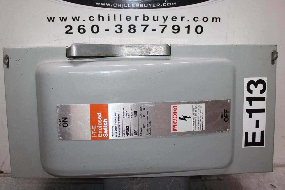 Used ITE ENCLOSED DISCONNECT SWITCH NF353 100 AMP 600 VAC TYPE 1 ENCLOSURE HEAVY DUTY