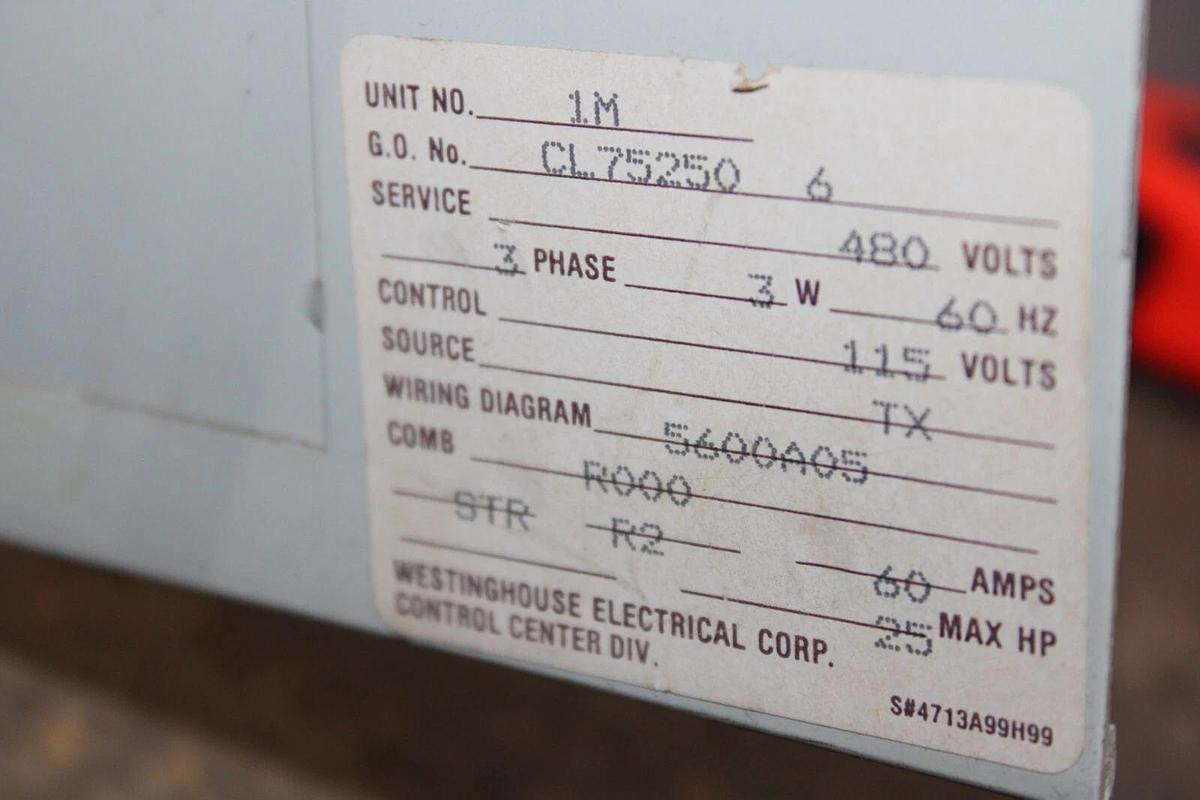 Used WESTINGHOUSE MCC MOTOR CONTROL BUCKET FREEDOM 2100 18" SIZE 2 CL75250