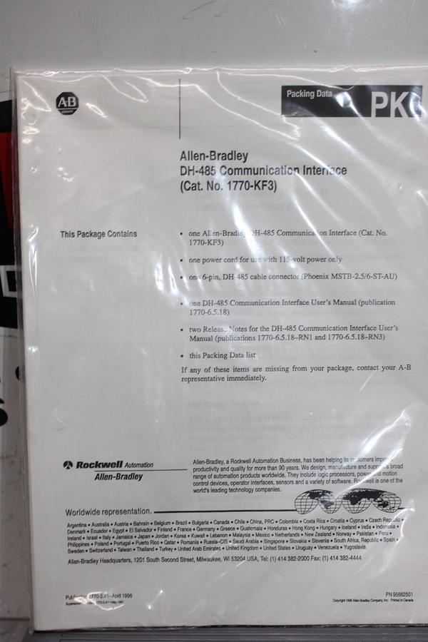 NIB ALLEN-BRADLEY DH-485 COMMUNICATION INTERFACE 1770-KF3 REV. A01 115/230V