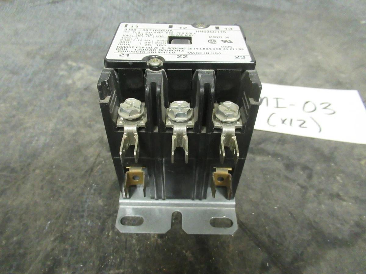 Used (1) HN53CD115 CONTACTOR 40 AMP 600V 3 PH 120V COIL CARRIER / PRODUCTS UNLIMITED